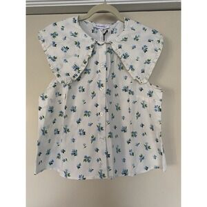 We Wore What Shirt Womens Size Large Ruffle Collar Button Up Ivory  Floral $49